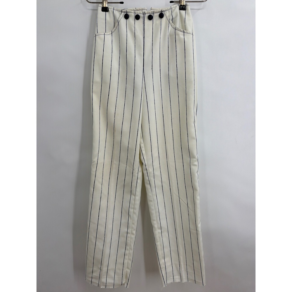 Vintage Paddle & Saddle High Waisted‎ Pinstripe Nautical Button Pants Raw Hem XS
